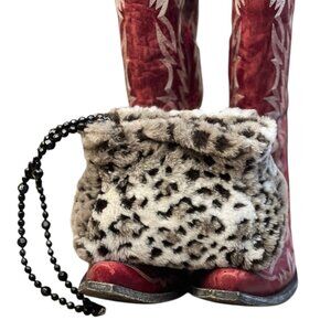 Mini Faux Leopard Fur Purse – Black Beaded Handle